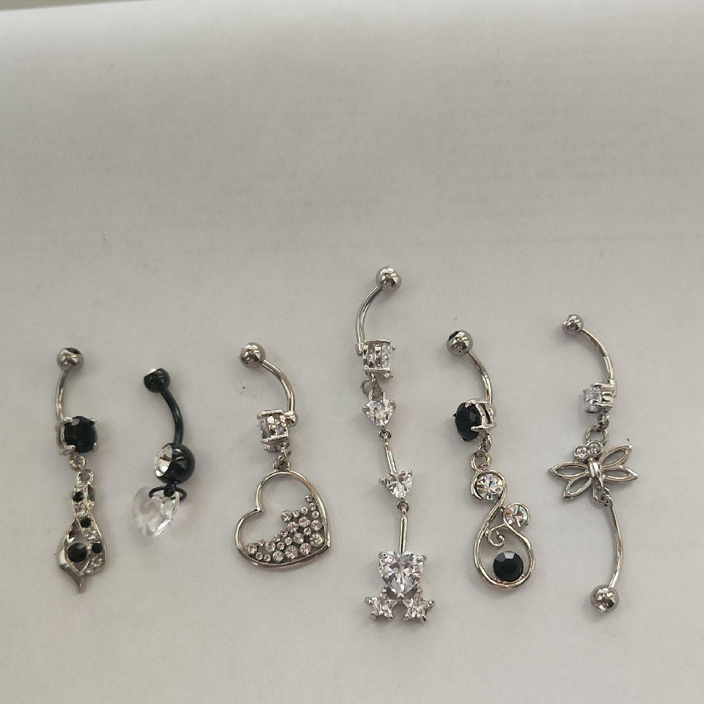 Elegant Silver and Black Belly Button Rings Set